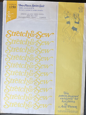 Vintage Stretch & Sew Two Piece Swim Suit Pattern #1350, UNCUT 8-10-12-14-16-18