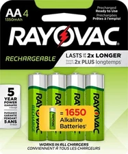 Rayovac AA Precharge 1350mAh NiMH Rechargeable Batteries 4 Pack