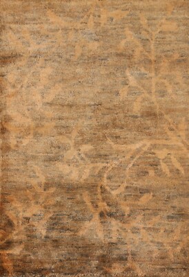 Contemporary Nature Print Moroccan Oriental Area Rug 5'x6' Jute Hand-knotted Rug