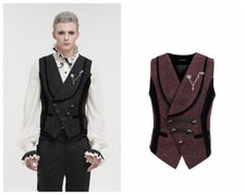 Devil Fashion Men Black Red Gothic Retro Gorgeous Jacquard Party Waistcoat For