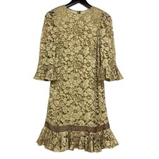 DOLCE&GABBANA Flower Lace Frill Dress (Khaki) Women USED