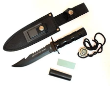 10.5"" Fixed Blade Hunting Survival Knife Camping Fire Starter Kit Compass Black