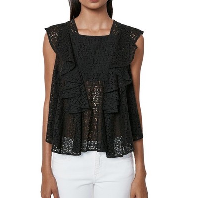 REBECCA MINKOFF Damen Schwarzer Volant Mavis Top Größe XXS Neu