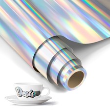 Holographic Vinyl Permanent Vinyl for Cricut, 12" X 6 FT Silver Iridescent Adhes