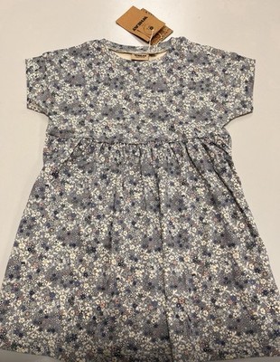 WHEAT Mädchenkleid 116 blau weiß Blumen A-Linie Kurzarm Rundhals Frühling