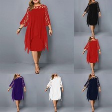 Women's Hollow Out Lace Sleeve Plus Size Evening Dress in Monochrome Color