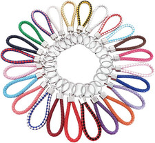 15 Pcs Multicolor Braided PU Leather Strap Keyring Keychain Key Chain Ring Key
