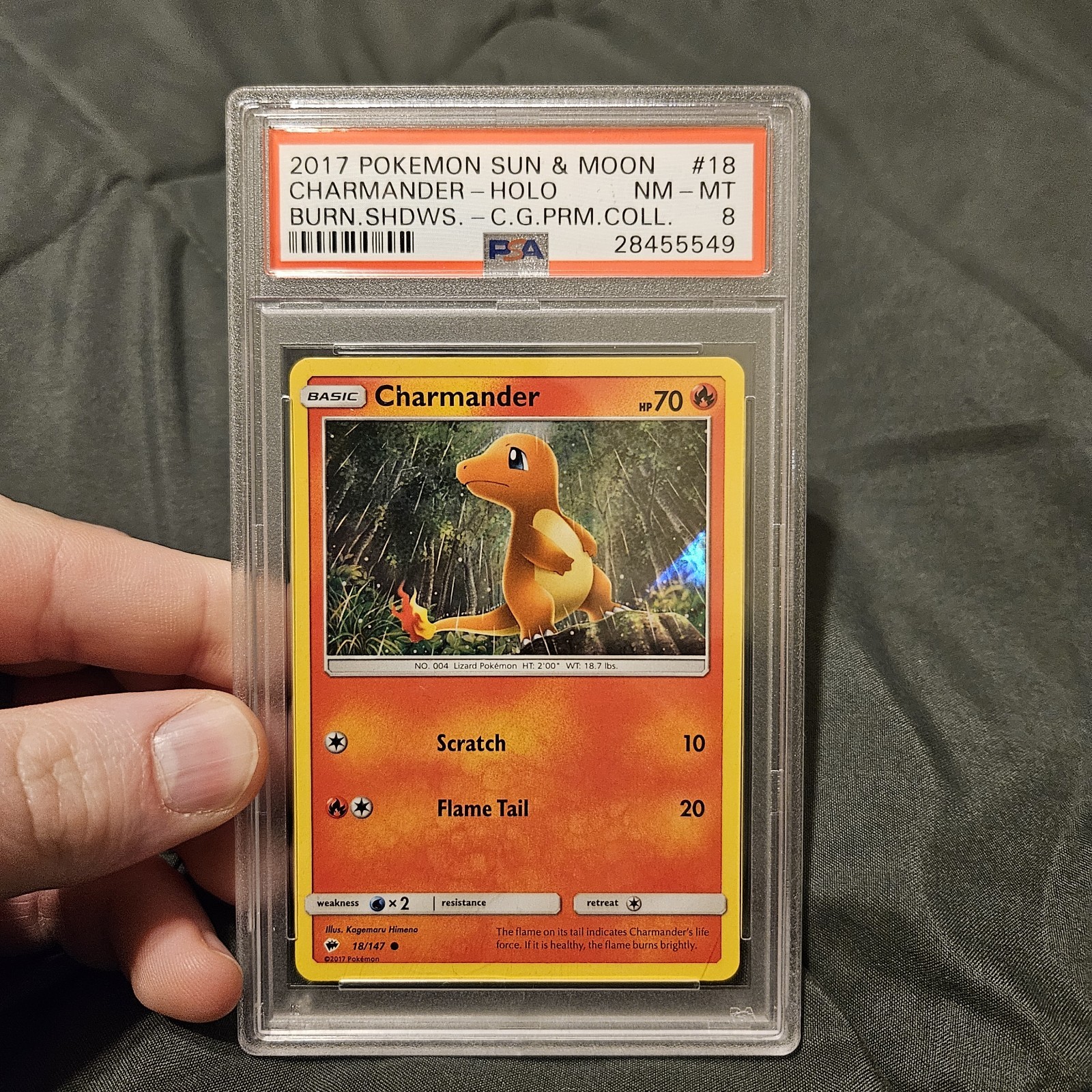 PSA 8 CHARMANDER 18/147 Burning Shadows Premium Collection Holo Pokémon Card 