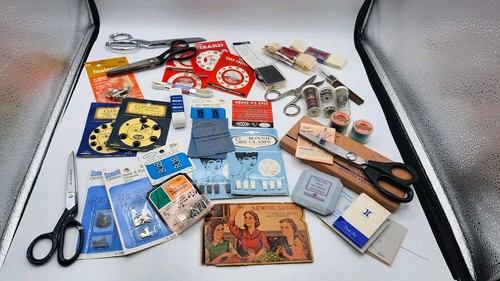 Vintage Sewing Notions, Snaps, Elastic & Scissors Lot – Estate Find