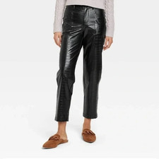 A New Day Women's High Rise Faux Croc Pants Black Size 2