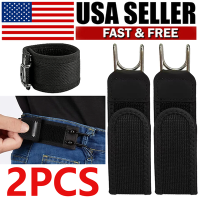 #ad 2Pcs Buckle Less Invisible Waist Belt Closure Tactical Metal Hook Elastic Belt $11.99