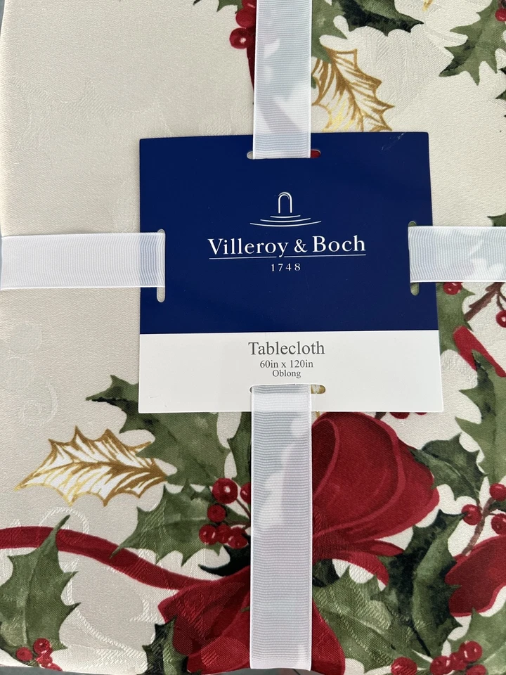 VILLEROY & BOCH Winter Bows and Garland Cream Damask Tablecloth  60" x 120" New - Image 2 of 2