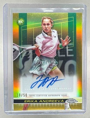 Erika Andreeva 2024 Topps Chrome #TCA-EAA Gold Refractor Rookie RC Auto 18/50