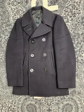 VTG US Navy Kersey Wool Double Breasted Pea Coat Heavy Thick Blue 34R 1967 Vietn