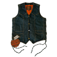 Milwaukee Leather Performance Apparel Denim Biker Vest Mens Size M Blue Lace Gun