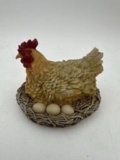 Resin Hen On Nest With Eggs Garden Or Home Decor 3.5  Tall K4