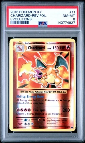 2016 POKEMON XY EVOLUTIONS #11 CHARIZARD-REVERSE FOIL PSA 8