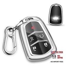 for Cadillac Key fob Cover,Soft TPU 360 Degree Car Key Case Protector Silver