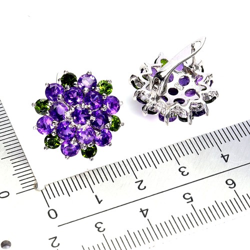 925 Sterling Silver Earrings Round Amethyst 4mm Chrome Diopside Gemstone Jewelry - Picture 3 of 13