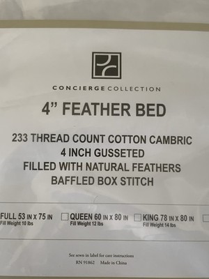 Concierge Collection - 4'' Feather Bed - Natural, Baffled Box Stitch - Twin 38x72
