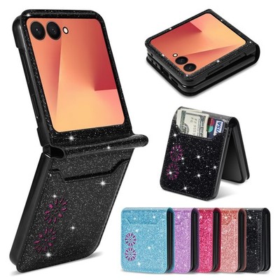 For Samsung Galaxy Z Flip7/6/5/4 Leather Strap Flip Holder Glitter Wallet Case