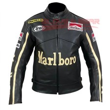 MARLBORO VINTAGE CLASSIC RACING BLACK MOTORBIKE COWHIDE LEATHER ARMOURED JACKET