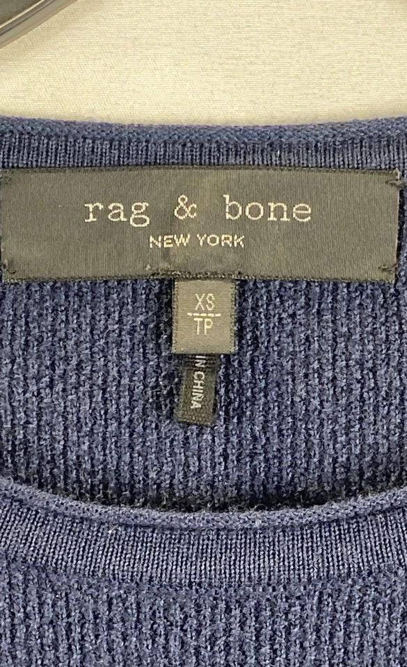 Rag & Bone Navy Blue Merino Wool Ribbed Thermal Sweater Men's XS - Image 3 of 4