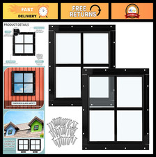 2 Pack 12" x 12" Black Flush Mount Shed Windows with Tempered Glass for Coop, Ba
