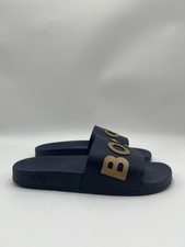 Hugo Boss Sean Slide Sandals in navy blue with a gold logo Size 39