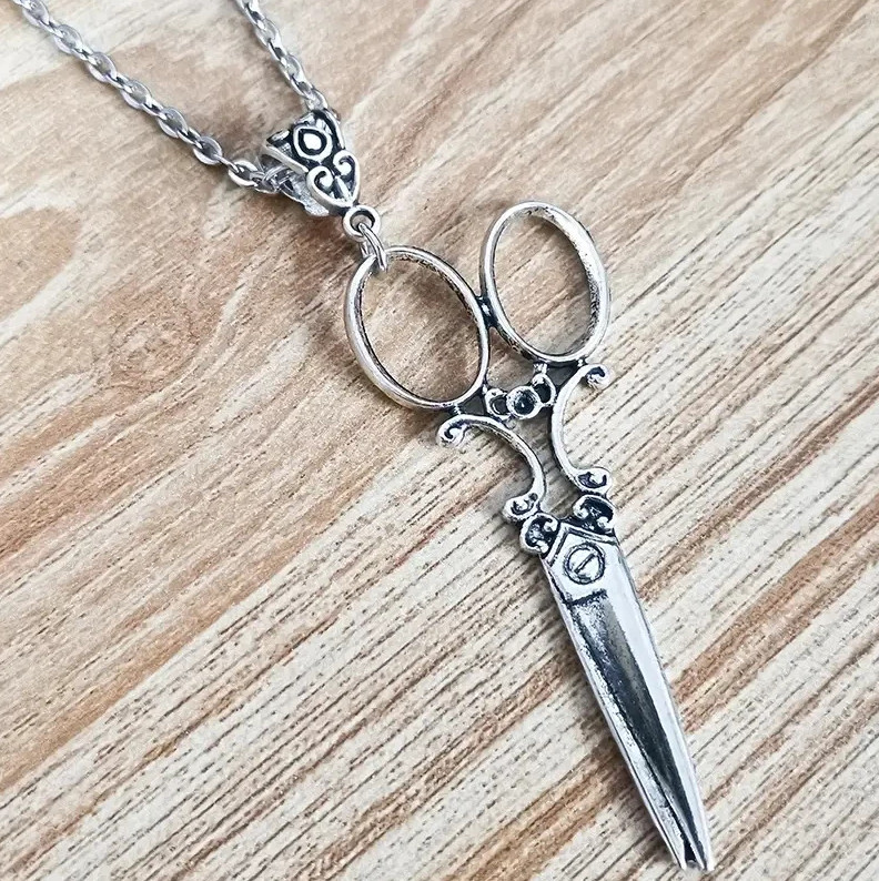 Scissors Gothic Jewelry Vintage Silvery Hairstylist Pendant Necklace-image