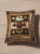 ANTIQUE MASONIC GOLD Free Mason ORDER EASTERN STAR PIN WITH Pearls, RUBY? 