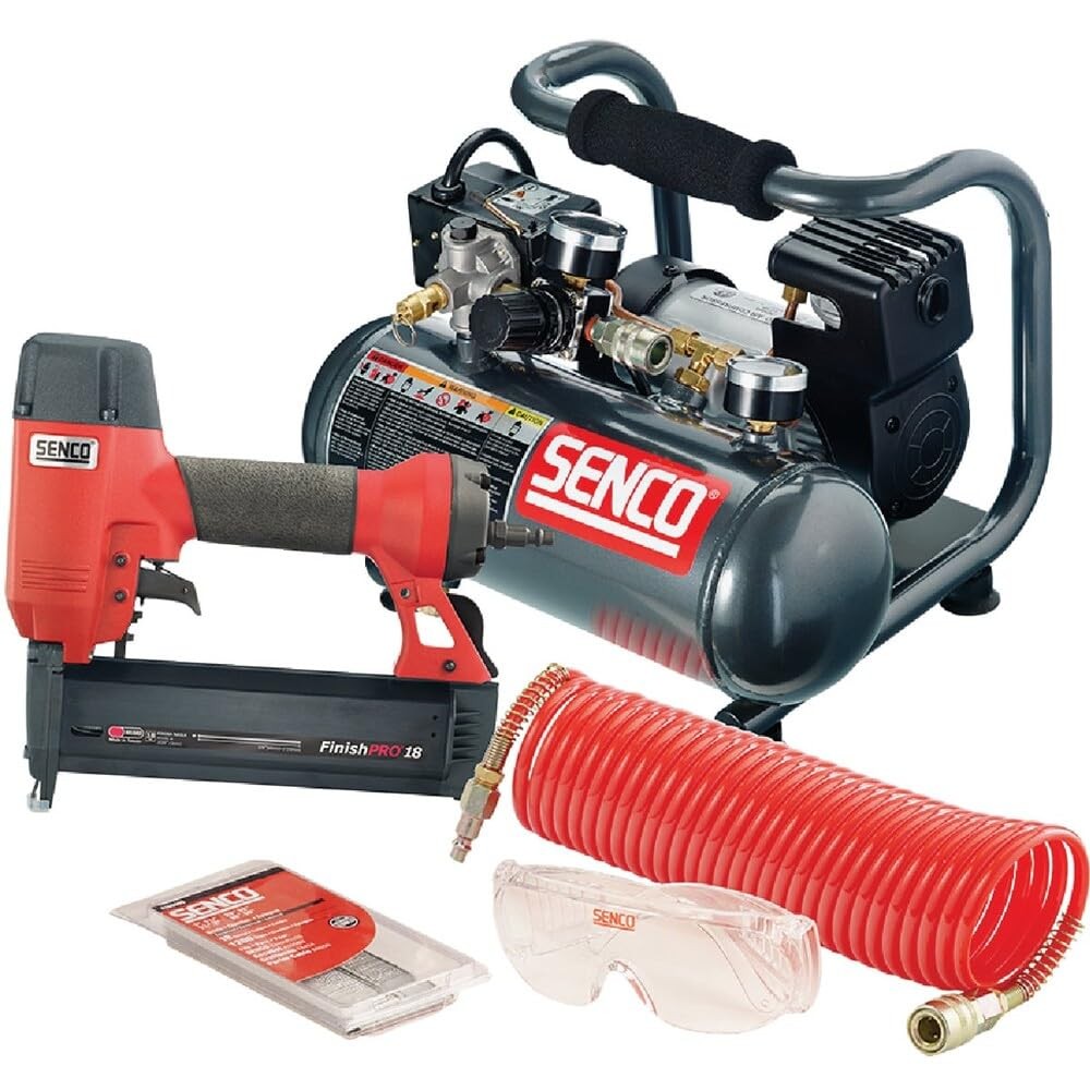 SENCO PC0947 Brad Nailer 18 Gauge, Air Compressor, Hose Comb