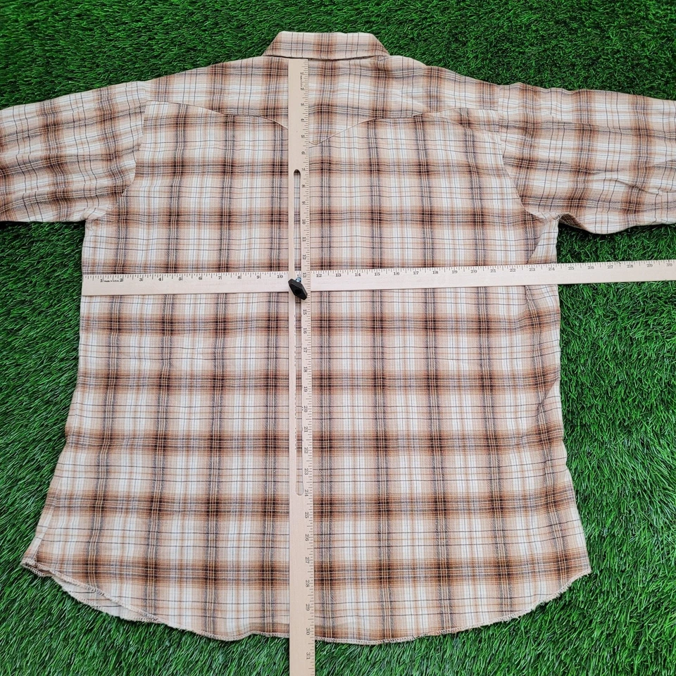 Vintage 80s Panhandle-Slim Plaid Western Shirt XL 24x30 Brown - Image 2 of 4