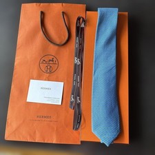 Hermes Blue Geometric Silk Tie Unused with Box and Ribbon