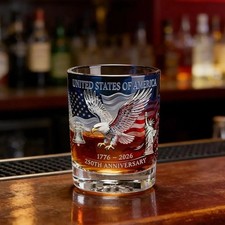 Patriotic America 250th Eagle Whiskey Glass Rotating Hand Blown Glassware