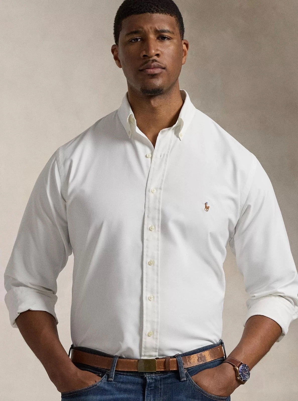 NWT Polo Ralph Lauren Big & Tall White OXFORD Long Sleeve Button Front Shirt