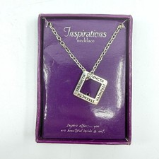 Inspirations Strength Square Pendant Necklace Silver Tone Motivational Gift