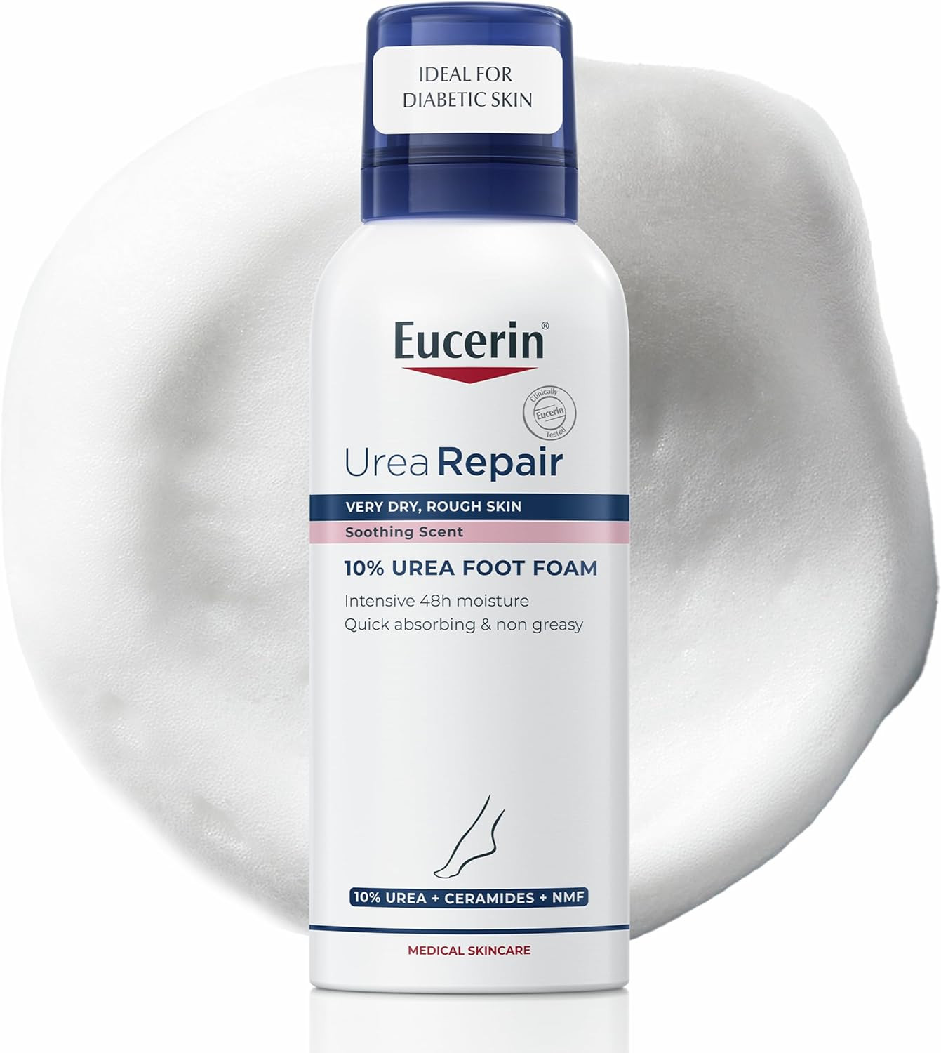 Eucerin Urea Repair 10% Mousse Piedi 150 Ml, Schiuma Piedi per Idratazione E Sol