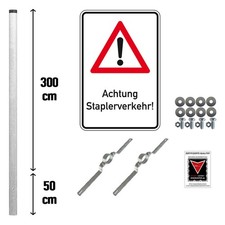 Kombischild Komplett-Set, Achtung Staplerverkehr!, Pfosten, RA, Alu, 60 x 90 cm