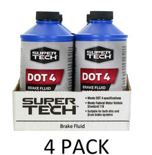 4 PACK Super Tech DOT 4 Brake Fluid High Performance Brake Oil, 12 fl oz 0.54 per gallon