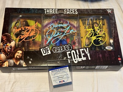 Three Faces Of Mick Foely Figure Set Signed And PSA Authenticated