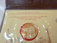 Charles Lindbergh, USA Silbermedaille 925 vergoldet, Mappe + Briefumschlag 1977