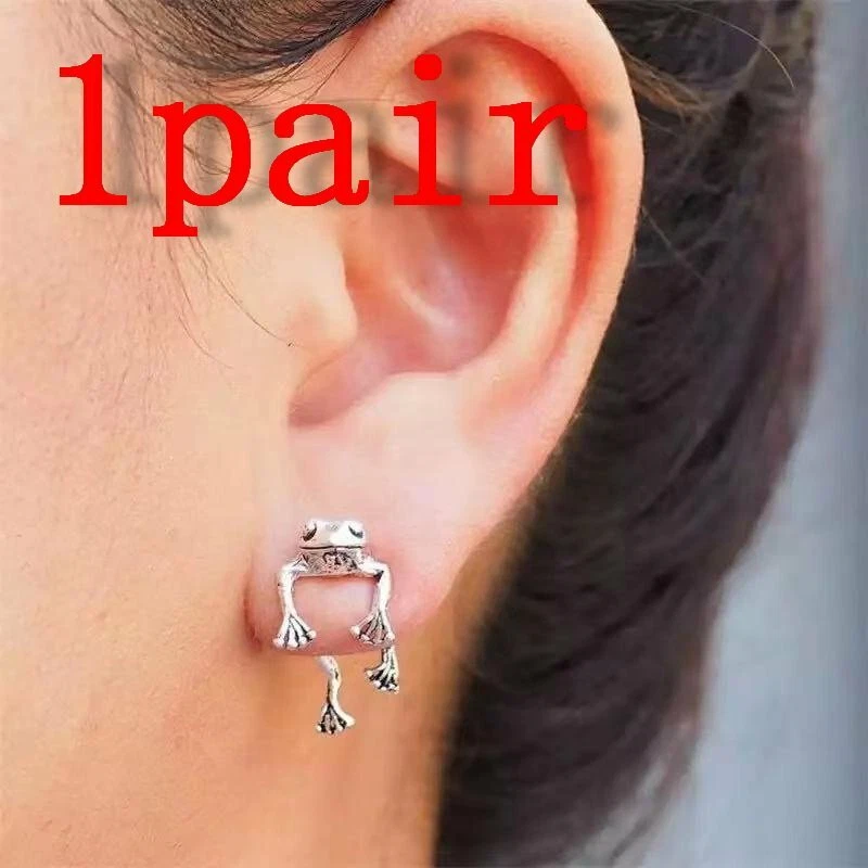 925 Silver Frog Animal Earrings Stud Dangle Wedding Ethnic Jewelry Unisex