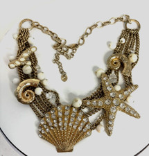 Nautical Beach Sea Theme Gold Starfish Shell 16  Statement Necklace