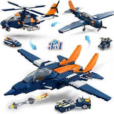 3 in 1 Fighter Jet Plane Building Sets, Propeller Aircraft Gunship Building Toys