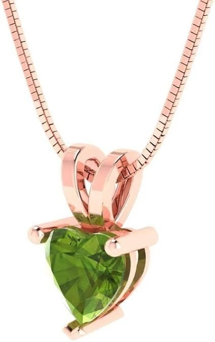 Solid 14K Rose Gold Natural Peridot Heart Cut Solitaire Pendant Without Chain - Image 2 of 4