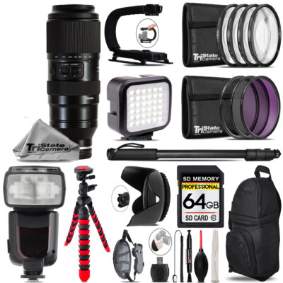 Tamron 50-400mm f/4.5-6.3 Di III VC Lens for Sony + LED Flash+ Bag -64GB Bundle