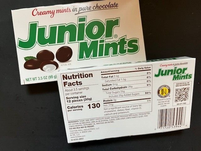 2 Boxes- JUNIOR MINTS In Pure Chocolate Candy Theater Box 3.5 oz FREE SHIP