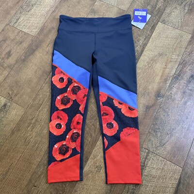 Joy Lab New Poppy Floral Red Orange Blue Capri Leggings Key