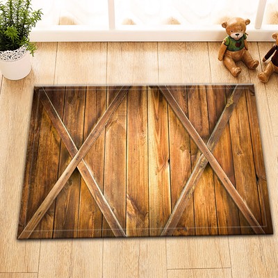 Wood Barn Door Flannel Bedroom Door Mats 15x23 Bathroom Floor Non